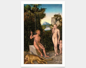 Lucas Cranach the Elder,A Faun and His Family with a Slain Lion,1526,art prints,Vintage art,canvas wall art,famous art prints,2V108