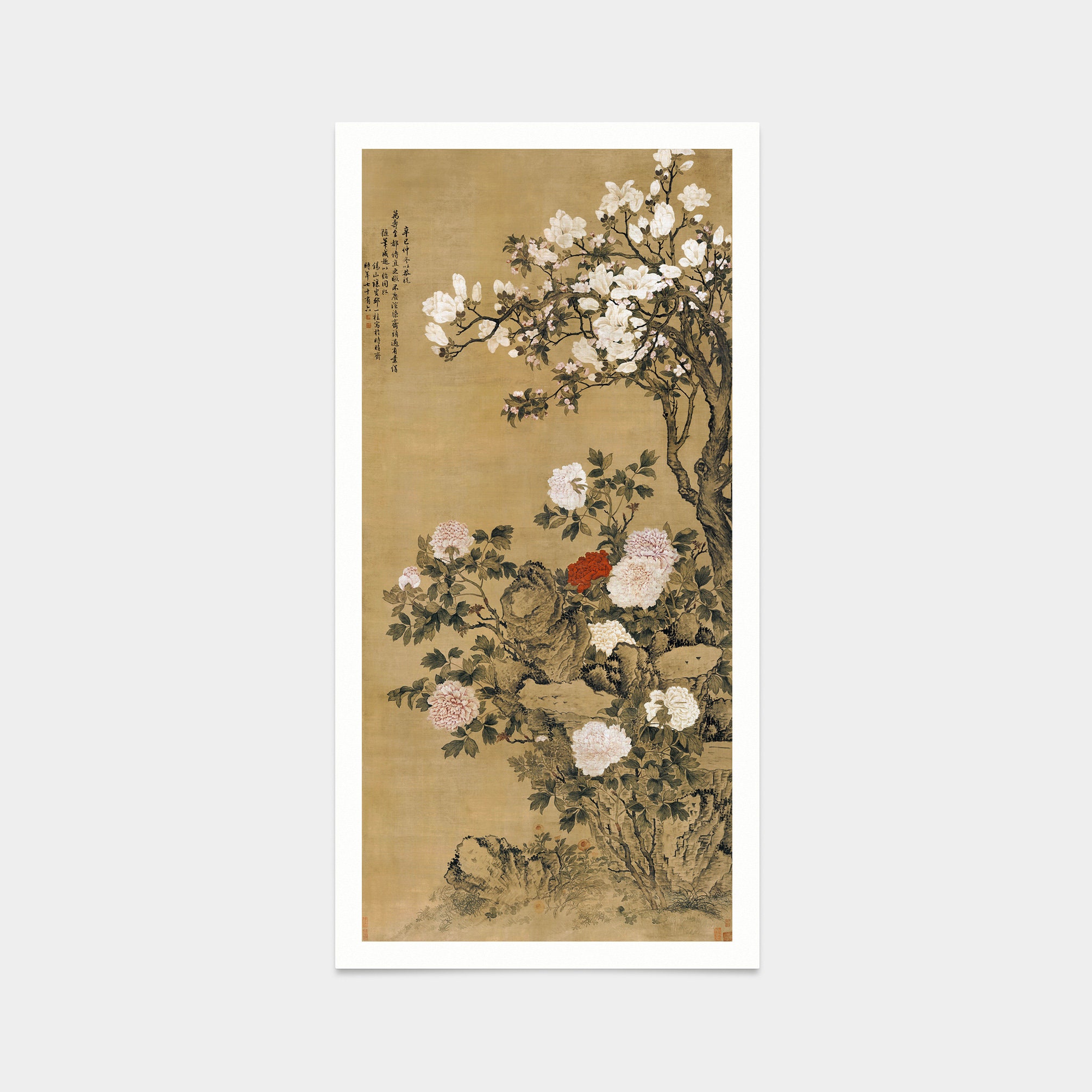 Zou Yigui,magnolia and Peony,chinese Floral Art,japanese Print,art