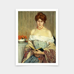 Frederick Carl Frieseke,Intermezzo,Portrait of a woman reading,art prints,Vintage art,canvas wall art,famous art prints,V5747