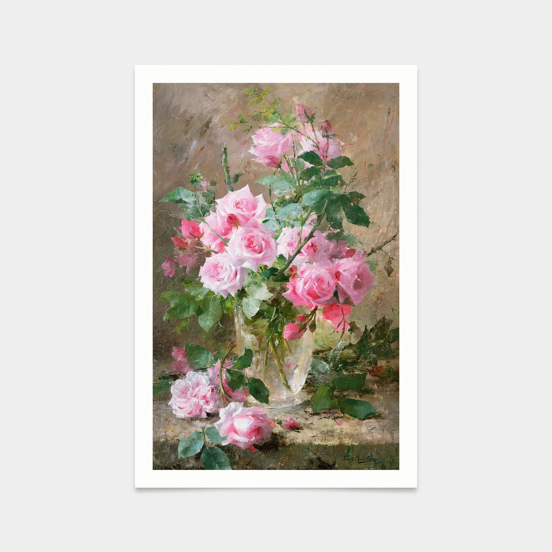 Frans Mortelmans,still Life of Roses in a Glass Vase,art Prints,vintage ...