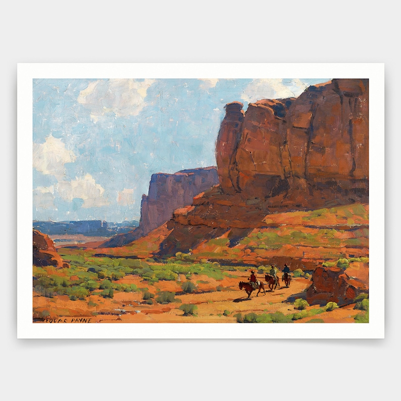 Edgar Payne, Monument Valley, Riverbed, impressões artísticas, arte vintage, arte de parede em tela, impressões de arte famosas, V3542 imagem 1