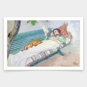 Carl Larsson,Woman Lying on a Bench,art prints,Vintage art,canvas wall art,famous art prints,V1094