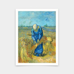 Vincent van Gogh,Peasant Woman Binding Sheaves ,after Millet,art prints,Vintage art,canvas wall art,famous art prints,V6834