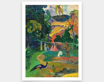 ゴーギャン、【マタモエ：孔雀のいる風景】、希少な画集画、新品高級額