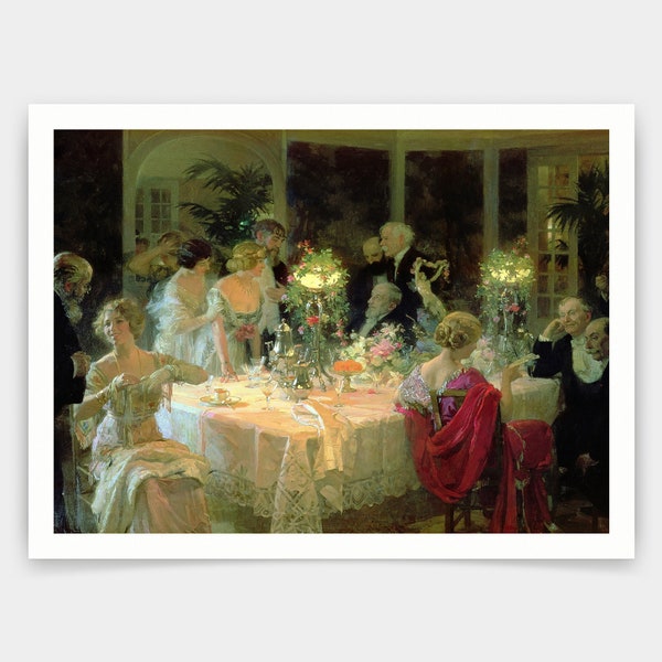 Jules Alexandre Grun,The End of Dinner,art prints,Vintage art,canvas wall art,famous art prints,V4500