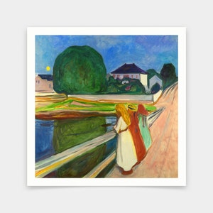 Edvard Munch,White Night. Osgardstran,Girls on the Bridge,1903,art prints,Vintage art,canvas wall art,famous art prints,q2663