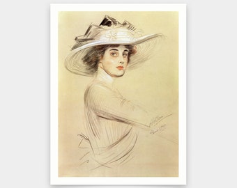 白いドレスを着た優雅な女性 ポール・セザール・ヘリュー (1859-1927