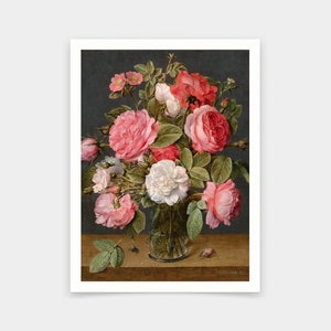 Jacob van Hulsdonck,Roses in a Glass Vase,art prints,Vintage art,canvas wall art,famous art prints,q509