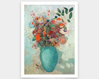 オディロン・ルドンの「ターコイズ色の花瓶の花」ファインアート