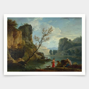 Claude-Joseph Vernet,A River with Fishermen,art prints,Vintage art,canvas wall art,famous art prints,V3495