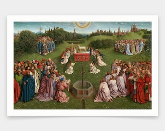 Jan van Eyck,Adoration of the Lamb,Ghent Altarpiece,art prints,Vintage art,canvas wall art,famous art prints,V1614