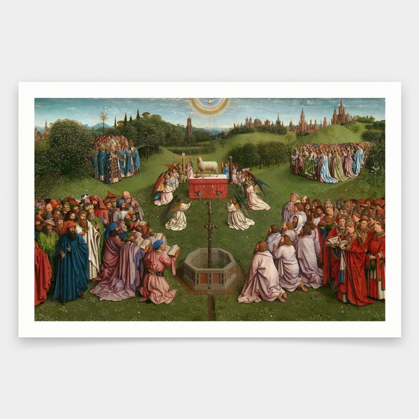 Jan van Eyck,Adoration of the Lamb,Ghent Altarpiece,art prints,Vintage art,canvas wall art,famous art prints,V1614