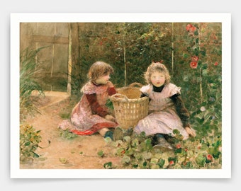 Hector Caffieri, The Strawberry Patch, impresiones de arte, arte vintage, arte de pared de lienzo, impresiones de arte famosas, V4050