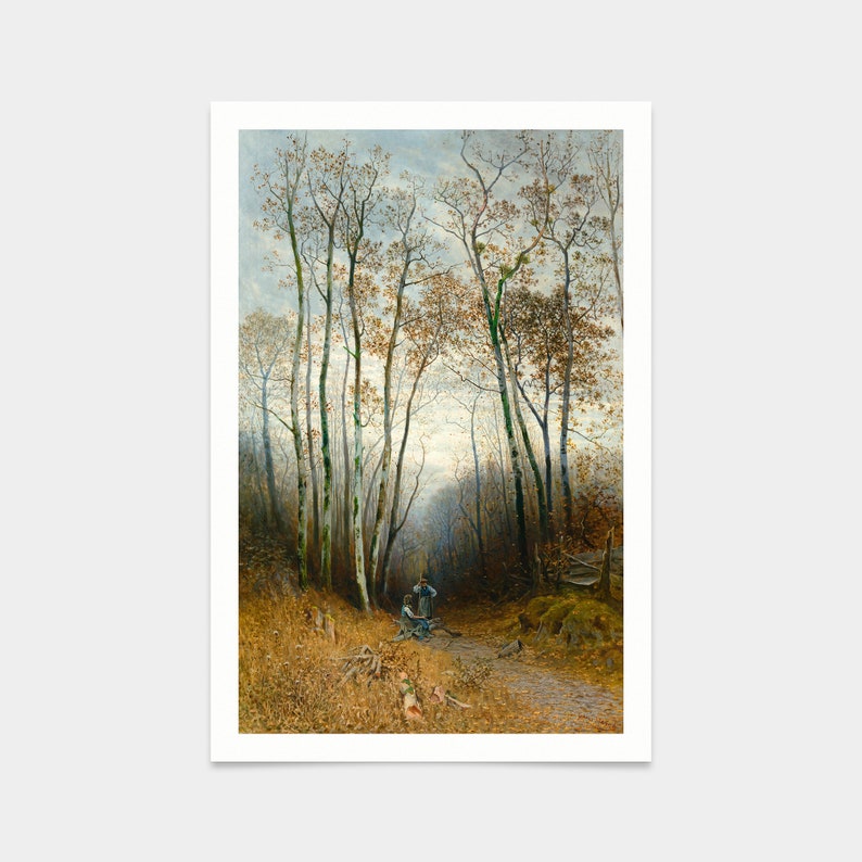 Julius Mařák,Autumn in the Woods,Gathering Brushwood,art prints,Vintage art,canvas wall art,famous art prints,q2530 image 1