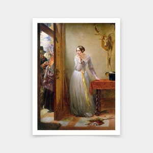 Charles West Cope, Palpitación, El cartero envió una carta de amante, impresiones de arte, arte vintage, arte de pared de lienzo, grabados de arte famosos, V5482