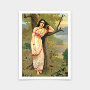 Raja Ravi Varma,Ahalya,Indian beauty portrait,art prints,Vintage art,canvas wall art,famous art prints,V6664