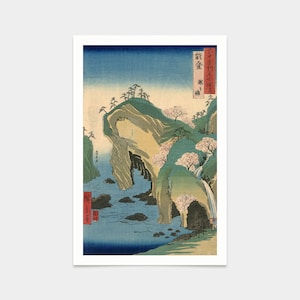 Hiroshige,Noto taki no ura,Cherry blossoms on the cliff,japanese painting,art prints,Vintage art,canvas wall art,famous art prints,V2556