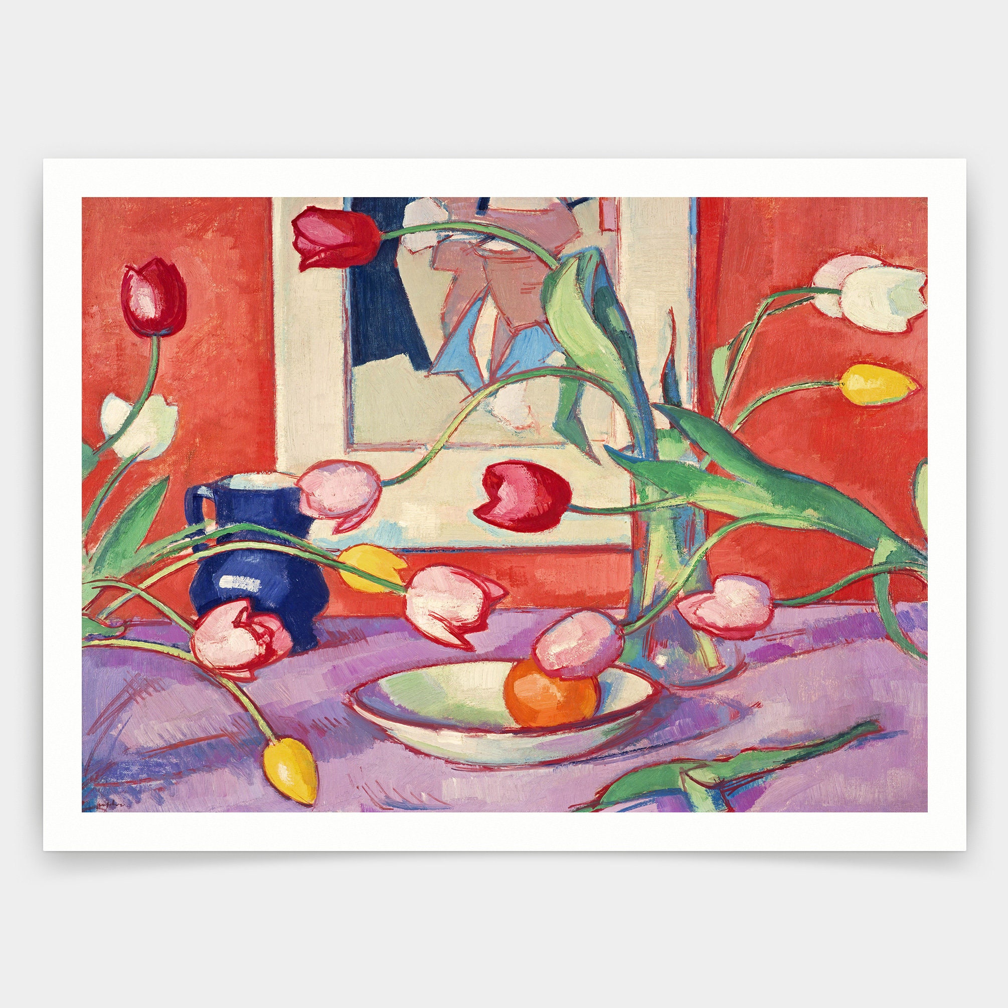 Samuel John Peploe,Tulips,The Blue Jug,art prints,Vintage art,canvas wall art,famous art prints,q1391