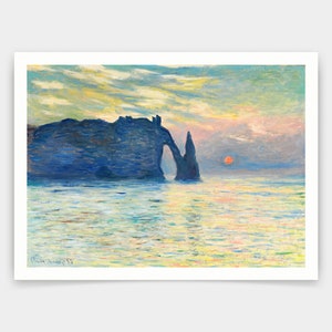 Claude Monet,La Scogliera, Étretat, Tramonto,stampe d'arte,Arte vintage,Tela da parati,Stampe d'arte famose,q897