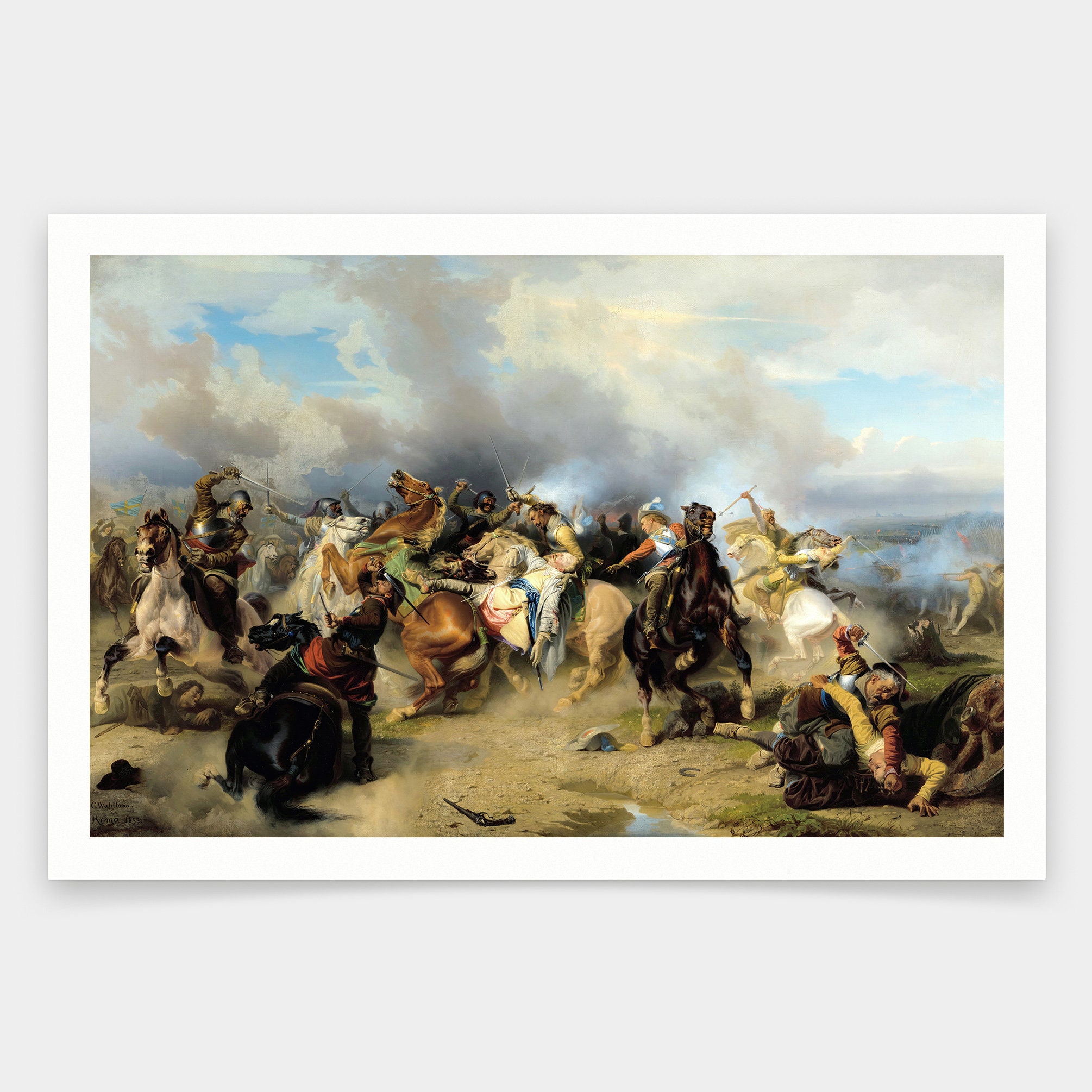 Carl Wahlbom,Death of King Gustav II Adolf of Sweden at the Battle of Lutzen,art prints,Vintage art,canvas wall art,famous art prints,V1095