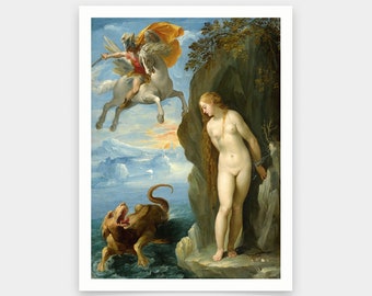 Giuseppe Cesari, Perseo rescatando a Andrómeda, 1595, grabados de arte, arte vintage, arte de pared de lienzo, grabados de arte famosos, V5872