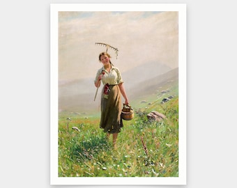 Hans Dahl,A Young Woman in the Meadow, 1894,art prints,Vintage art,canvas wall art,famous art prints,V5928