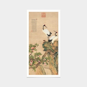 Zou Yigui,peach Trees and Cranes,asian Decor Canvas Artwork Zou Yigui,peach Trees and Cranes,asian Decor Canvas Artwork