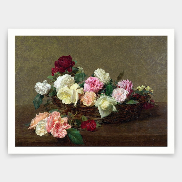Ignace-Henri-Theodore Fantin-Latour,A Basket of Roses,art prints,Vintage art,canvas wall art,famous art prints,V4168