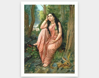 Raja Ravi Varma, Damayanti Vanavas, portrait de princesse indienne, impressions d’art, art vintage, art mural sur toile, impressions d’art célèbres, V6665