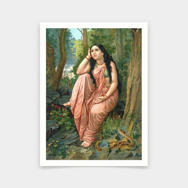 Raja Ravi Varma,Damayanti Vanavas,indian princess portrait,art prints,Vintage art,canvas wall art,famous art prints,V6665