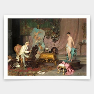 Francesco Beda, pintor en el estudio con modelo desnudo, impresiones de arte, arte vintage, arte de pared de lienzo, grabados de arte famosos, V3737