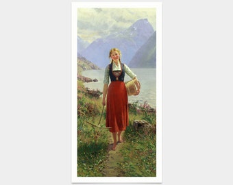 Hans Dahl,Portrait of a Young Norwegian Girl,art prints,Vintage art,canvas wall art,famous art prints,vertical narrow prints,V7708