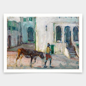 Henry Ossawa Tanner, Escena callejera, Tánger, Hombre líder becerro, impresiones de arte, arte vintage, arte de pared de lienzo, grabados de arte famosos, V4146