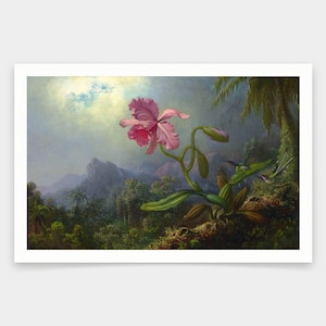 Martin Johnson Heade,Two Hummingbirds with an Orchid,art prints,Vintage art,canvas wall art,famous art prints,q2009