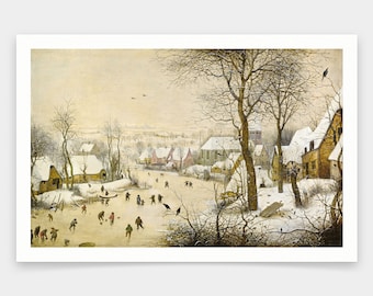 Pieter Bruegel the Elder,Winter Landscape with Skaters and Birds Trap,art prints,Vintage art,canvas wall art,famous art prints,q2063