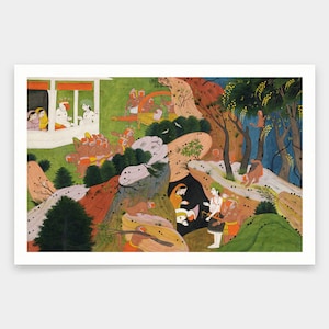 Indian Paintings,Tara with her son Angad receiving an angry Lakshmana at the gates of Kishkindha,art prints,Vintage art,canvas wall ,V1567