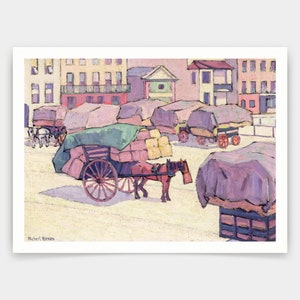 Robert Polhill Bevan,Hay Carts,Cumberland Market,Urban street view art,art prints,Vintage art,canvas wall art,famous art prints,V4947