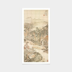Wen Biren, dennenbos rivier, Chinees landschap, Japanse print, kunst prints, Vintage kunst, canvas kunst aan de muur, beroemde kunst prints, verticale smalle, V7567