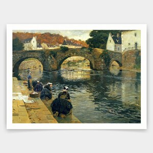 Fritz Thaulow,Washerwomen in the Morning at Quimperle,art prints,Vintage art,canvas wall art,famous art prints, V3835