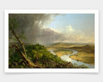 Thomas Cole, Oxbow, Utsikt från Mount Holyoke, Northampton, Massachusetts, Efter ett åskväder, konsttryck, Vintagekonst, canvastavla, V2042