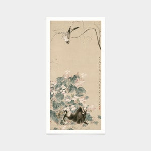 Hua yan,Malus spectabilis and rabbits,Chinese Flower prints,japanese print,art prints,Vintage art,canvas wall art,famous art prints,V7422