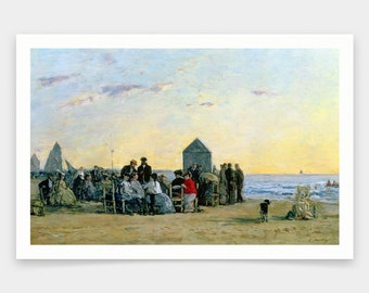 Reproduction Tableau 'Sur La Plage De Trouville' D'Eugène Boudin - Toile Sur Cadre - Prêt à Accrocher - Neuf