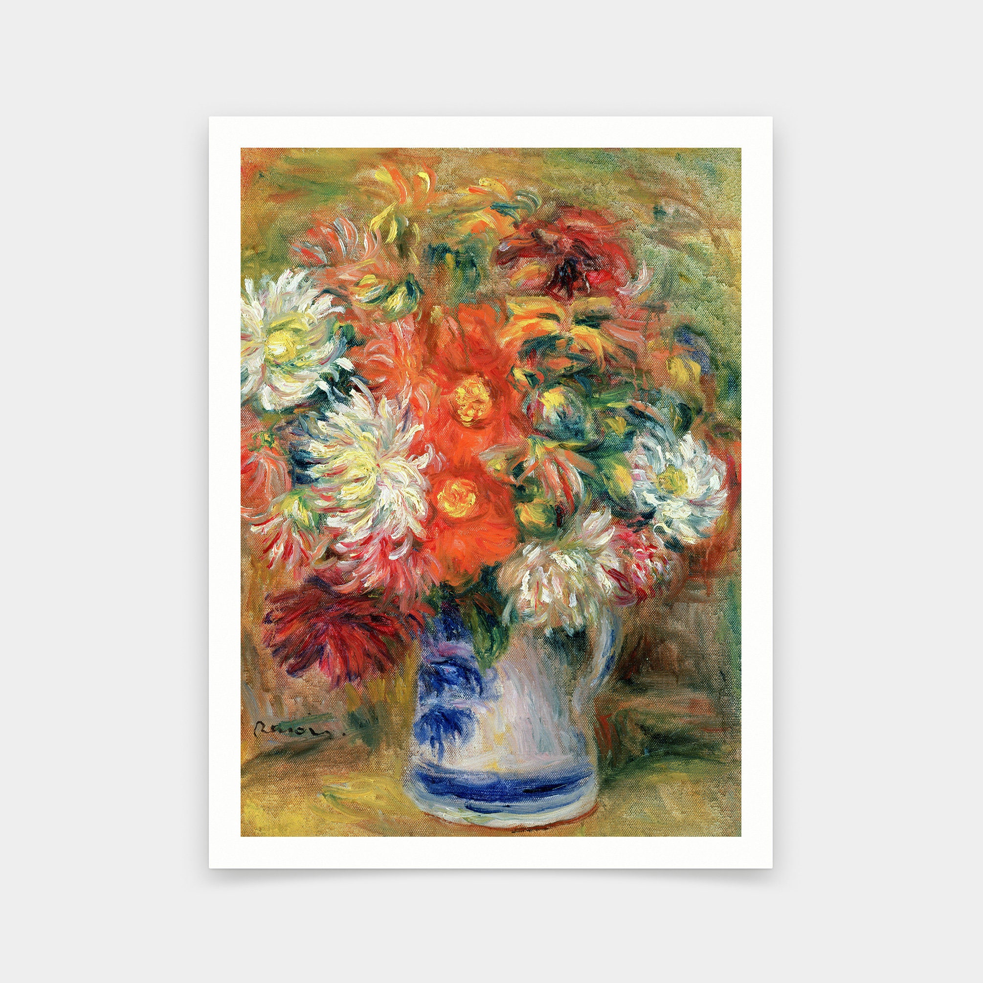 【美品】ルノアール 絵画 「花瓶の黄金の菊」 ルノワール【花瓶の黄金の菊】 - 手描き 絵画（油絵複製画）販売