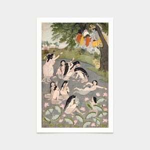 Indian Paintings,Krishna Steals the Gopis Clothing,Vastra Haran,art prints,Vintage art,canvas wall art,famous art prints,V2590