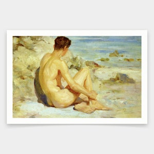 Henry Scott Tuke,Boy on a Beach, Summer,art prints,Vintage art,canvas wall art,famous art prints,V1506