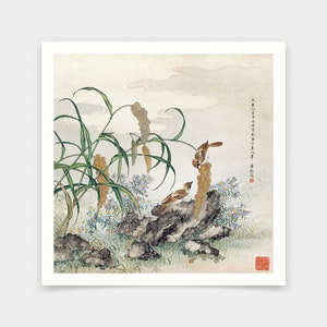 Qu Zhaolin,Sorghum and Sparrow,Chinese Birds And Flowers Paintings,art prints,Vintage art,canvas wall art,famous art prints,V7239