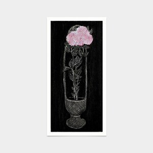 Sanyu,pink Chrysanthemums In A Basket,Black and white floral print,art prints,Vintage art,canvas wall art,famous art prints,V7776