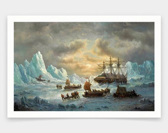 Francois Musin, HMS Resolute op zoek naar Sir John Franklin, 1850, kunst prints, Vintage kunst, canvas kunst aan de muur, beroemde kunst prints, V1350