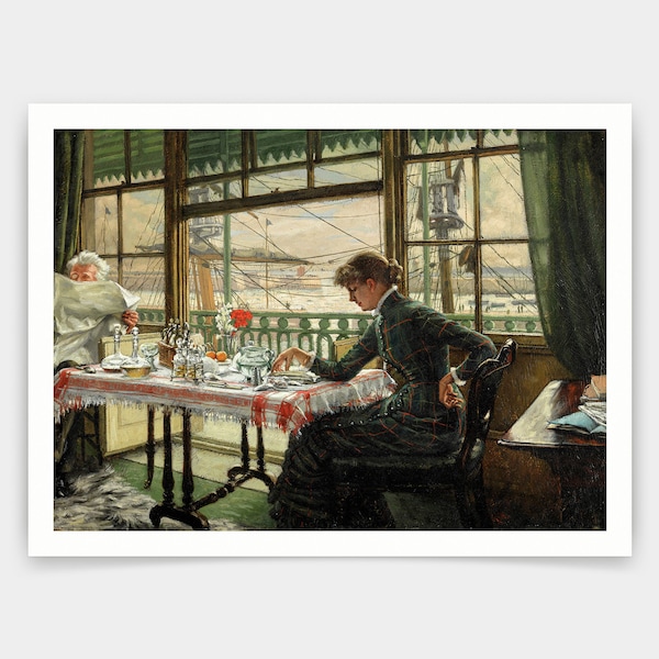 James Tissot,Room Overlooking the Harbour,art prints,Vintage art,canvas wall art,famous art prints,V4236