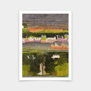 Nihal Chand,Radha and Krishna in the boat of love,art prints,Vintage art,canvas wall art,famous art prints,V6419